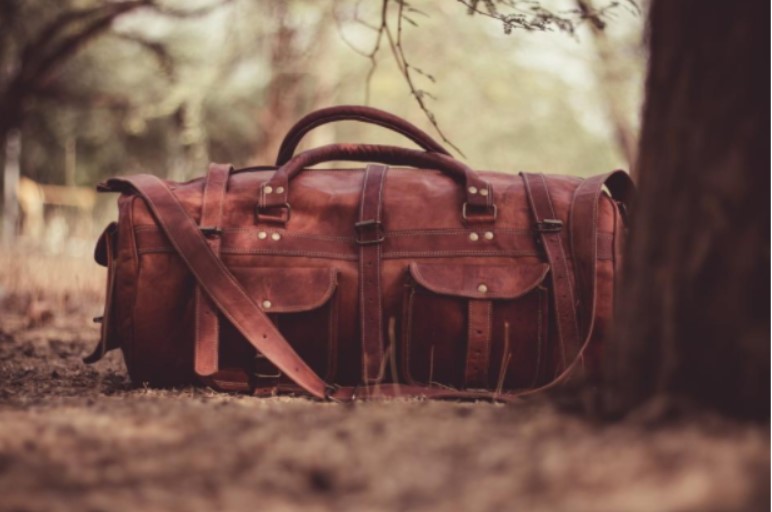 rugged tanned leather bag