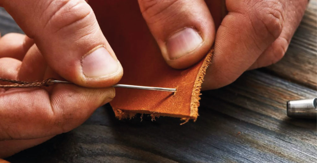 stitching holes on to leather for saddle stitching method