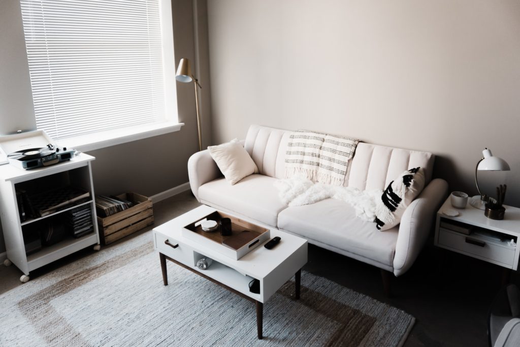 white leather sofa minimal interior