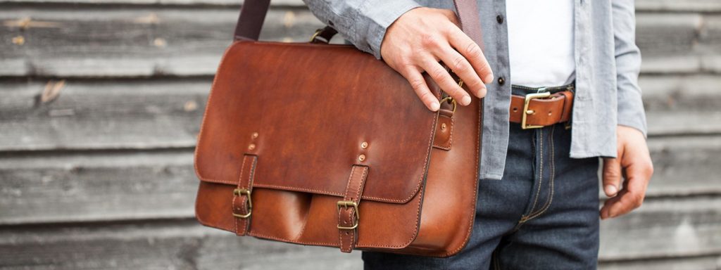 brown leather side bag by tanner bates